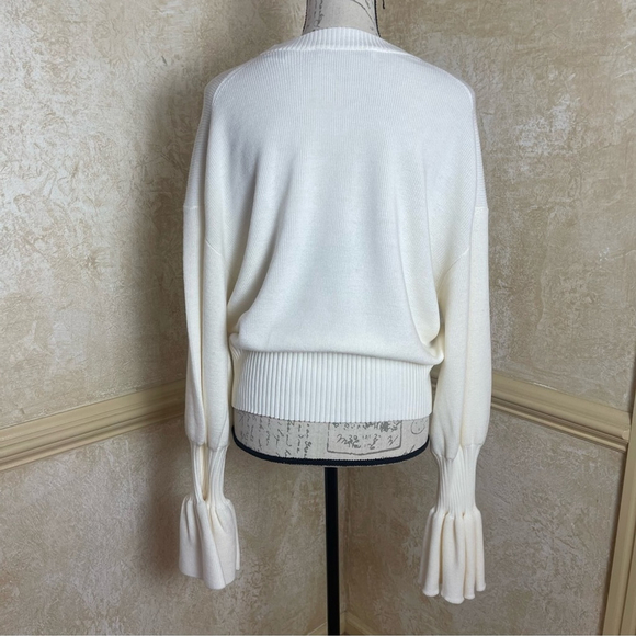Trina Turk Chloe Merino Wool Sweater Ruffled Sleeves White Quiet Luxury Sz XXL - Picture 5 of 15